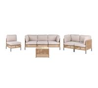 Garden Lounge Set with Table 6 Seater OMEGANA Modular PE Rattan Light Beige