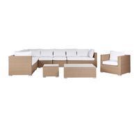 Beliani Garden Lounge Set With Table 8 Seater XXL Right Hand Modular Pe Rattan Sand Beige, Cream