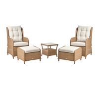 Garden Lounge Set with Table and Ottoman 2 Seater PONZA PE Rattan Brown