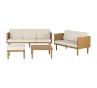 Beliani Garden Lounge Set With Table And Ottoman 5 Seater Baratti Acacia Wood Brown, Brown