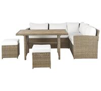 Beliani Garden Lounge Set With Table And Ottoman 5 Seater Bardi With Cushions Pe Rattan Brown