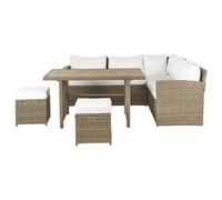 Beliani Garden Lounge Set With Table And Ottoman 5 Seater Bardi Left Hand With Cushions Pe Rattan Brown, White