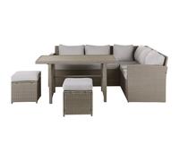 Beliani Garden Lounge Set With Table And Ottoman 5 Seater Bardi Left Hand With Cushions Pe Rattan Taupe, Brown