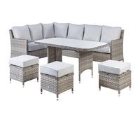 Beliani Garden Lounge Set With Table And Ottoman 9 Seater Lacona Right Hand Pe Rattan Light Grey, Grey