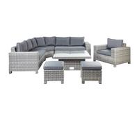 Garden Lounge Set with Table and Ottoman 9 Seater TEGLIO Modular PE Rattan Grey