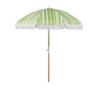 Beliani Retro Garden Market Parasol Outdoor Umbrella Beech Wood Pole Green and White Mondello