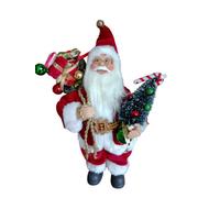 Garden Market Place 30Cms Tall Father Christmas Figure With A Sack Of Presents And A Christmas Tree - Traditional Santa Style