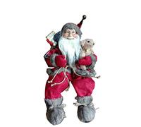 Garden Market Place 45cms Tall Sitting Father Christmas Figure With a Sack of Presents and a teddy bear- Rustic Santa Style