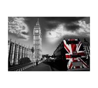 Garden Market Place Canvas Print, Big Ben and London Bus Scene with 6 LED Lights, Battery-Powered Wall Art on Wooden Frame, 60cm x 40cm