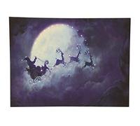 Garden Market Place Christmas Santa Sleigh Scene Canvas Picture Print With LED Lights