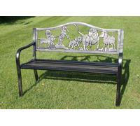 Garden Market Place Metal Garden Bench With Cast Iron 'puppies Design' Back Rest