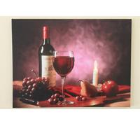 Garden Market Place Red Wine, Grapes And Candle Christmas Canvas Picture Print With Led Lights
