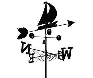 Garden Market Place Weathervane Boat - Weather Vane with Wind Speed Cups, All-Steel Direction Indicator, Wall Fixings & Ground Spike, Black Vane for Garden, Shed, 50cm Wide, 1.7m Tall