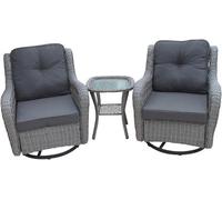 Garden Market Place York Conservatory Or Garden Rattan Weave Duo Set- 2 Swivel Chairs And A Side Table- Grey Colour Fabric.