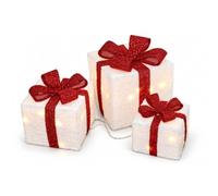 Garden Marketplace Light Up Christmas Parcels - Set of 3, White and Red | Light Up Present Boxes - Battery-Powered Christmas Decoration, 35 White LEDs with Static or Flashing Modes, 26cm, 20cm & 14cm