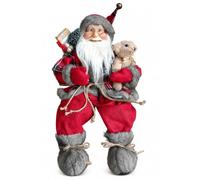 Garden Marketplace Sitting Rustic Santa Claus with Teddy Bear - 45cm Tall | Solid Father Christmas Figure with Fabric Clothing and Sack of Presents - Indoor Christmas Display - Rustic Santa Style