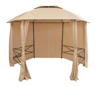 Garden Marquee Pavilion Tent with Curtains Hexagonal Beige/Anthracite vidaXL