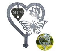 Garden Memorial Plaque Heart Shaped Butterfly Ornament Mom Graveside Memorial Stake Inserted Garden Stakes Yard Sign for Grave/Yard/Outdoor Garden/Lawn(COLOUR:Silver)