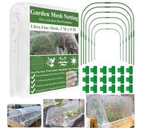 Garden Mesh Netting Kit,3 x9M Ultra Fine Netting Pest Barrier & 6 Set Tall Garden Hoops & 18 clips-Greenhouse Hoop Net for Raised Beds Plants Cover Vegetable Fruits Flower Birds Protection Net