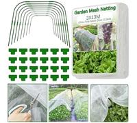 Garden Mesh Netting Kit,3x13M Fine Mesh Net Pest Barrier with 8PCS Garden Hoops 24 Clips, Bug Netting Raised Beds Row Cover Protect Vegetables Plants Fruits Flowers from Pests Insect Bird（有专利）