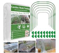 Garden Mesh Netting Kit,3x9M Fine Mesh Netting Pest Barrier with 6 Set Wide Garden Hoops 18 Clips for Bug Net Raised Beds Protect Vegetables Plants Fruits Flowers Plants Cover Net