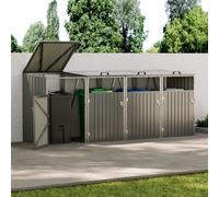 Garden Metal 4 Bin Storage Shed Garbage Can Storage, Grey
