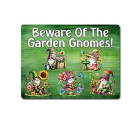 Garden Metal Sign Gift - Beware Of The Garden Gnomes - Family Fun Home Allotment Novelty Aluminium Present