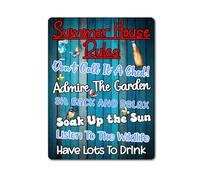 Garden Metal Sign Gift - Summer House Rules - Have Lots To Drink - BLUE - Family Fun Home Shed Allotment Novelty Aluminium Present