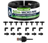 Garden Micro Irrigation Dripper Watering Pipe,50m 4/6mm Flexible Tubing with 20 Matching Connectors and A Garden Hose Male Fitting