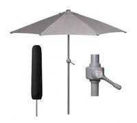 Garden Mile 1.9m Grey Garden Parasol with Cover Wind Up Crank Handle Easy Open 2.1m Patio Umbrella, 35mm Steel Pole, Air Vent, Powder Coated Steel Frame, Easy Assembly, Outdoor Sun Shade with Cover