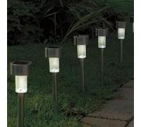 Garden Mile 10pc Stainless Steel Outdoor Lights Solar Powered Bright White LED Solar Lights Outdoor Garden Lighting for Lawn Borders Flowerbeds Patio Ideal Driveway and Pathway Lighting for Outside