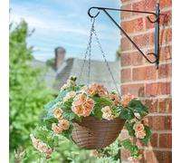 Garden Mile 12'' Artificial Flower Hanging Basket Garden Planter with Rattan Basket Fake Flowers Begonia Hanging Plant Pot Outdoor Decoration Large Wicker Basket with Fake Flowers