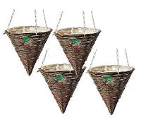Garden Mile 12" Rattan Cone Garden Hanging Baskets Indoor Outdoor Hanging Planter Plant Pots Rattan Wicker Hanging Basket (12" Rattan Cone Basket) (Four Baskets)