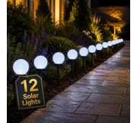 Garden Mile 12 Solar Globe Stake Lights Cool Outdoor Garden Path Lights | 12 Cool White Glow Globe Lights, Weather Resistant, Automatic Dusk To Dawn Lighting, Easy Stake Installation