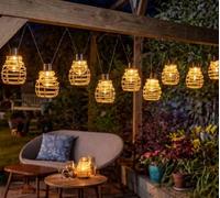 Garden Mile 13ft Warm White LED Solar String Lights - 10pc Waterproof Hanging Rattan Outdoor String Light - Dusk to Dawn Automatic Festoon Light for Patios, Garden Decor & Party Decor