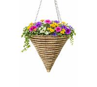 Garden Mile 14” Cone Rattan Hanging Basket - Outdoor Wicker Rope Planter with Liner & Rust Resistant Metal Chain - Decorative Flower Pot for Garden & Patio