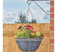 Garden Mile 14" Rattan Hanging Basket Planter - 35cm Breathable Pre Lined Hanging Plant Pot with Durable Chain - Indoor Outdoor Flower Basket For Garden Accessories, Porch, Balcony & Fence Decor