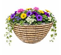 Garden Mile 14” Round Rattan Hanging Basket - Wicker Rope Planter with Liner & Rust Resistant Metal Chain - Outdoor & Indoor Garden Flower Pot