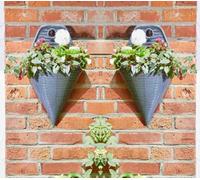 Garden Mile® Garden Wall Mount Flower Basket 14'' 2pc Set Cone Rattan Effect Plant Holder Outdoor Plant Pot Planter 2 pack Grey Wicker Flower Pot Basket Pre-Lined for Easy Planting