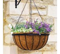 Garden Mile® Garden Hanging Flower Basket 16'' Metal Plant Holder with Coco Liner Outdoor Plant Pot Planter with Hanging Chain Heavu Duty Flower Pot Basket Pre-Lined for Easy Planting