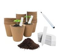 Garden Mile 18pc Biodegradable Plant Pots And 40pc Durable Plastic Plant Labels For Outdoor Plants W/Garden Marker Pen Fibre Planting Pots Easy Transplant Perfect For Seedlings Greenhouse Accessories