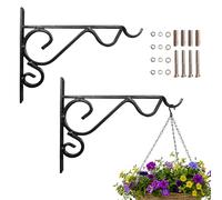 Garden Mile 2 Pack 14/17" Heavy Duty Hanging Basket Brackets Powder Coated Steel Wall Mounted Plant Hanger Hooks with Fixings Wrought Iron Style Garden Brackets for Hanging Baskets Feeders Lanterns