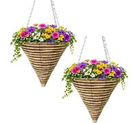 Garden Mile 2 Pack 14" Cone Hanging Baskets Rope Effect Planter with Liner & Chain