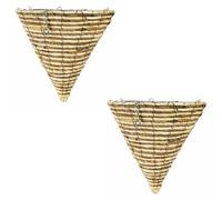 Garden Mile 2 Pack 14 Inch Cone Hanging Planters - Brown Rattan Wicker Outdoor Baskets with Liner & Metal Chains - Decorative Garden & Balcony Flower Pots