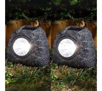 Garden Mile 2 Pack Solar Powered Rock Spotlights - Bright White 5 Lumens | Garden Lighting Border Pathway Patio Decking Security Lights (2)