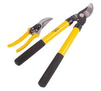Garden Mile 2 Piece Garden Secateurs Set - 15" Bypass Lopper & 8" Pruning Shears - Heavy Duty Carbon Steel Blades with Non-Stick Coating - Ergonomic Grip Garden Tools for Cutting Branches, Roses & Shr