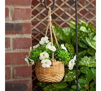 Garden Mile® 2 x Basket Bouquet - White Artificial Garden Hanging Baskets Floral Decorative Ornamental Outdoor Indoor Wall Mounted Bracket Chain Planter Basket