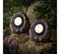 Garden Mile 21cm Super Bright Solar Powered Rock Effect Spotlights Outdoor Lights Pathway Lighting Driveway Lights 25 Lumens Waterproof with Dusk to Dawn Sensor