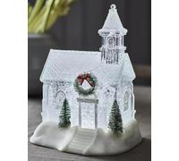 Garden Mile 28cm Led Lights Church Scene Christmas Decorations Indoor Ornaments For Living Room Frosted Snow Effect With Glitter Xmas Decorations For The House
