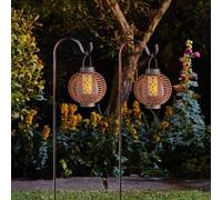 Garden Mile 2pc Solar Lanterns for Outside Extra Large Garden Lights Solar Powered Waterproof Hanging Lanterns for Outdoors Gardens Patios Flame Effect LED Lights (2pc Forli Lanterns)